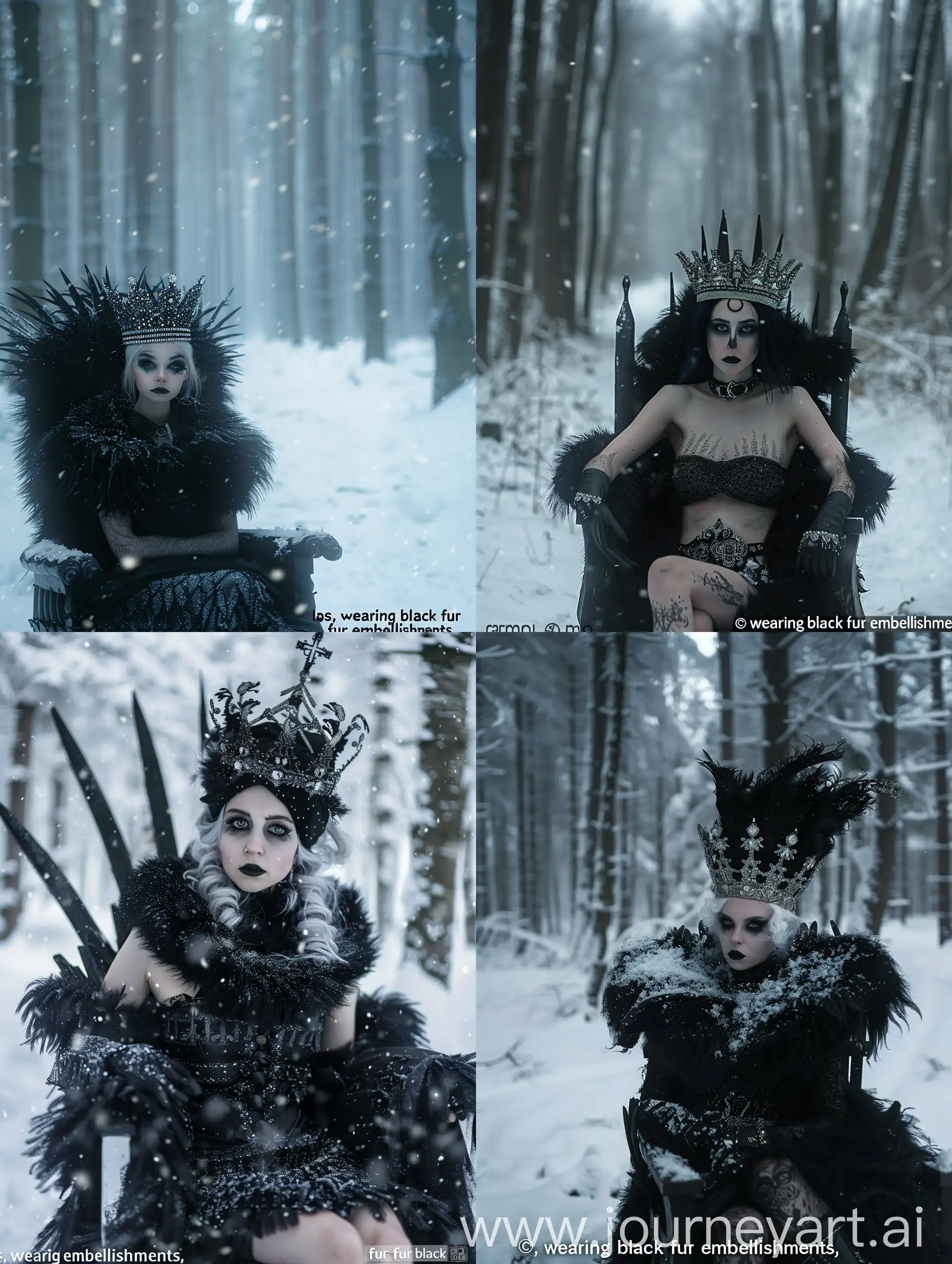 Ethereal-Snow-Queen-on-Her-Icy-Throne-Amidst-a-Minimalistic-Winter-Forest