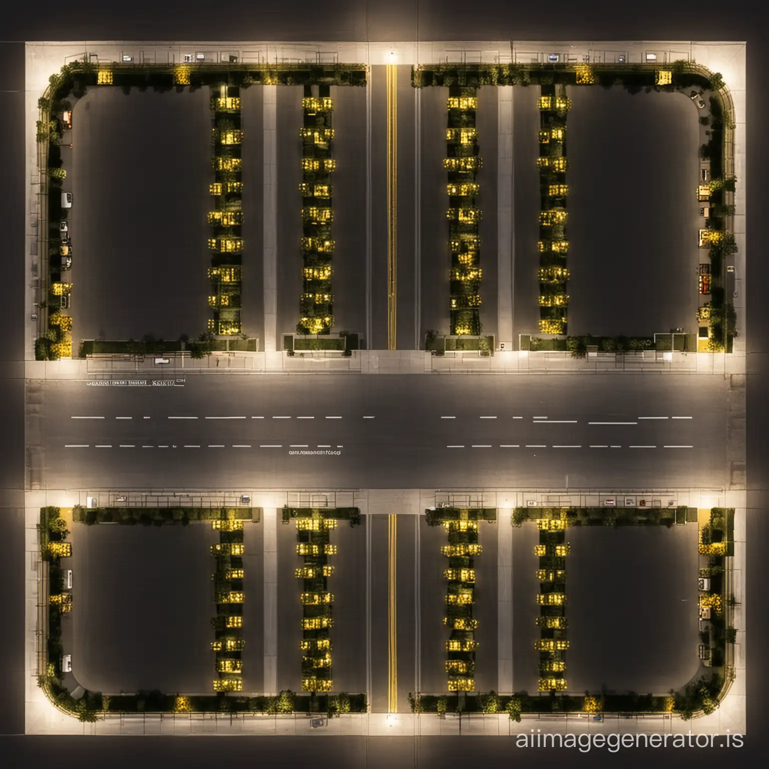 create 100 plots layout photos with street light road and  garden