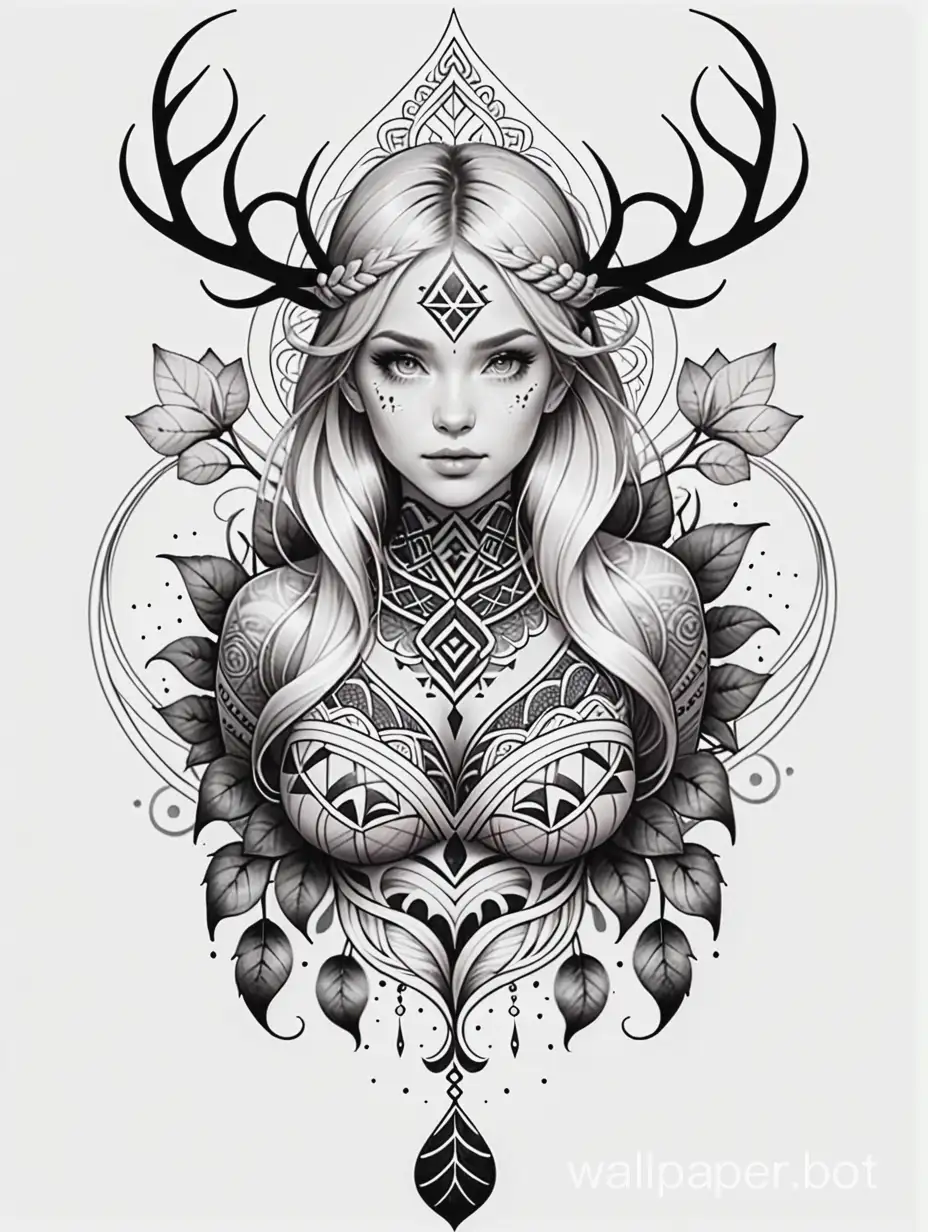 amazing nordic tatoo, lineart, beautiful composition, hipperdetailed, blackwork, white background