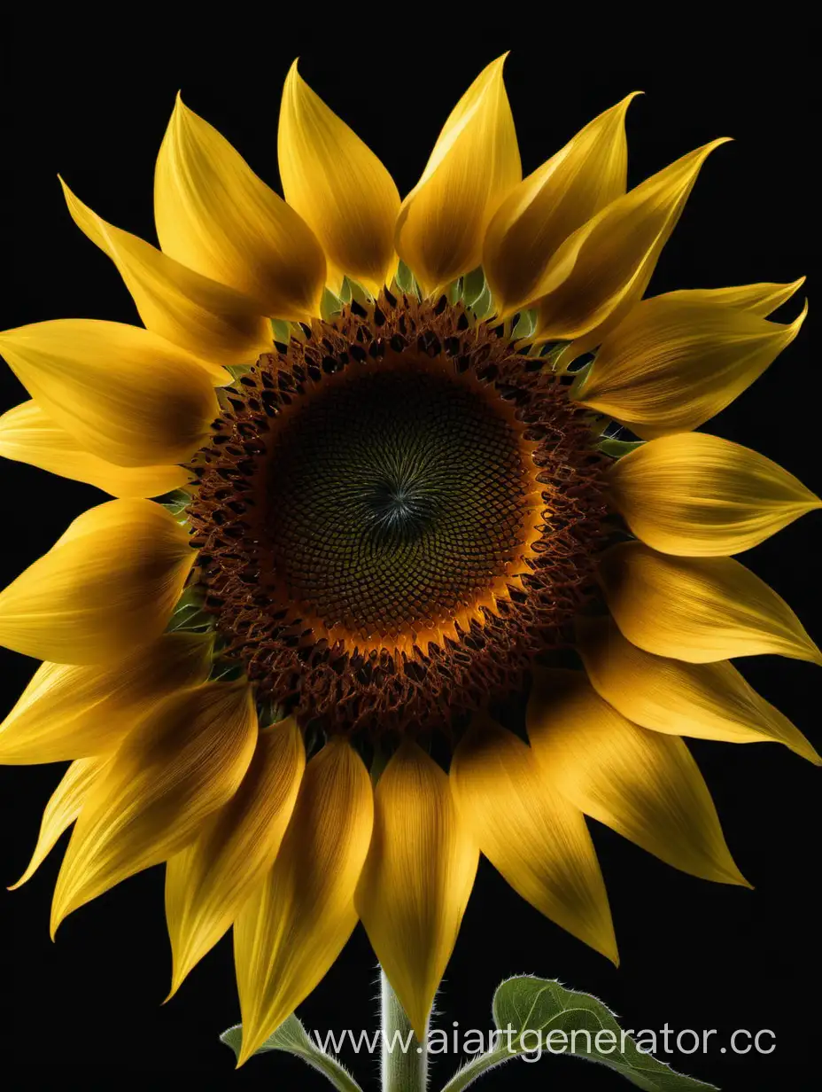 Vibrant-Sunflower-Blooming-Against-Dramatic-Black-Background