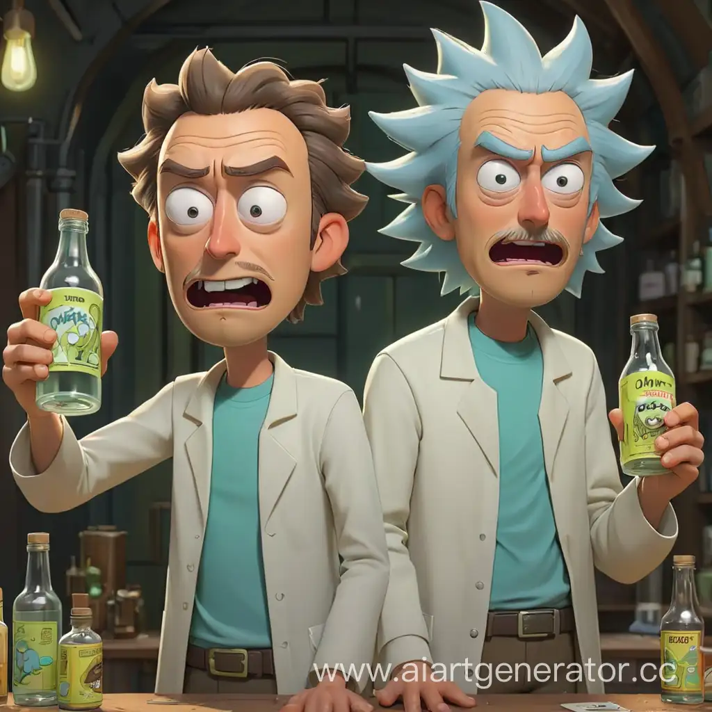 Animated-Characters-Rick-and-Morty-Holding-Bottles