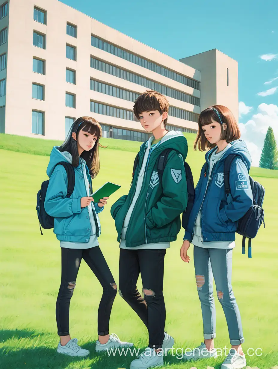 Young-Students-in-Jackets-Against-Building-Backdrop