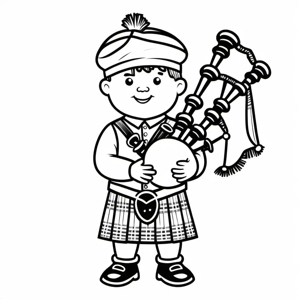 coloring page for toddlers, single thick black line, single line doodle, bagpipe
