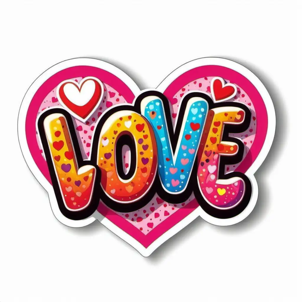 word ,love, typography,bright colorful, groovy valentine ,cartoon style, sticker,white background