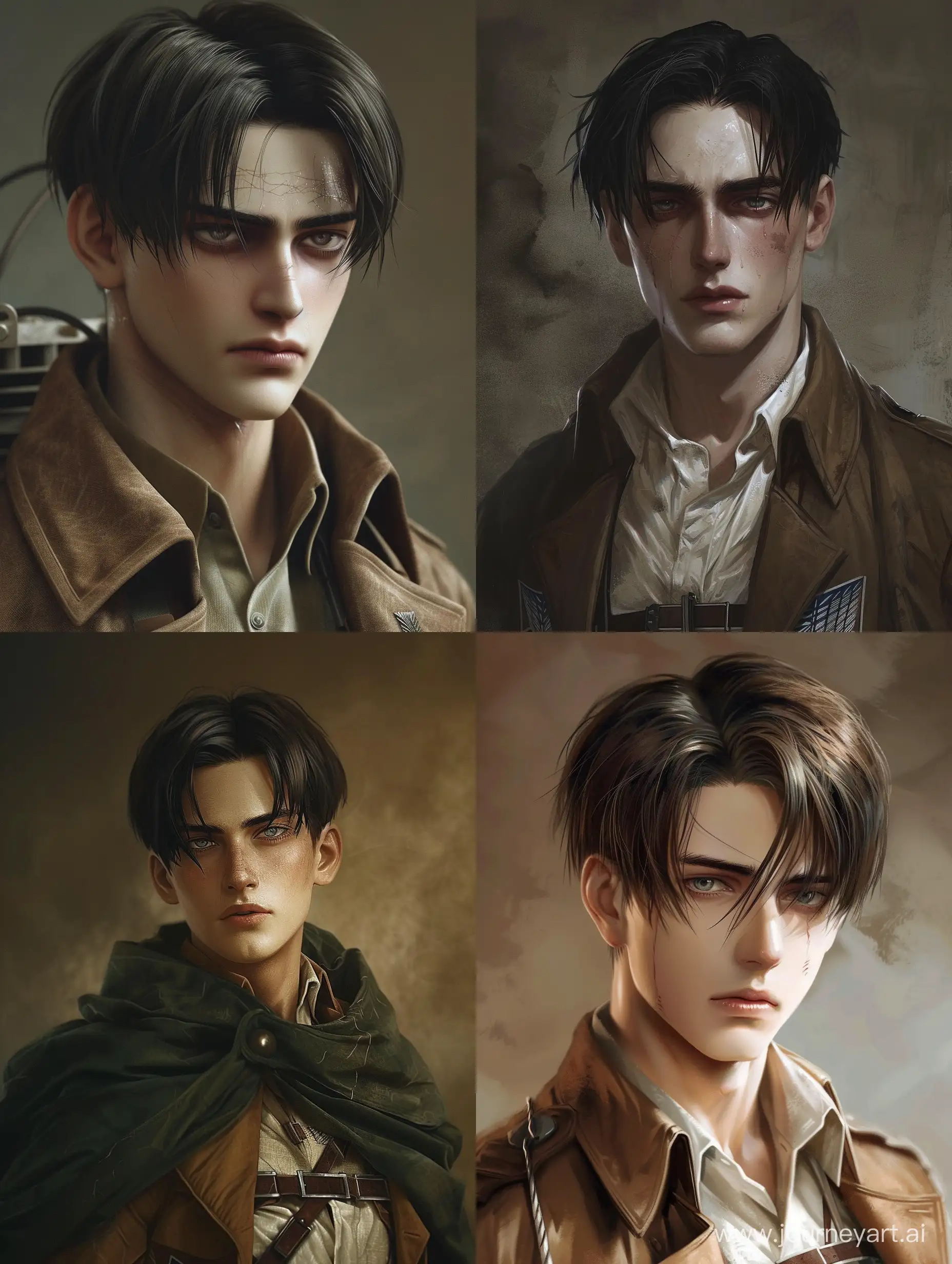Realistic Levi Ackerman from Attack on titan in his 30s and with normal dark circles