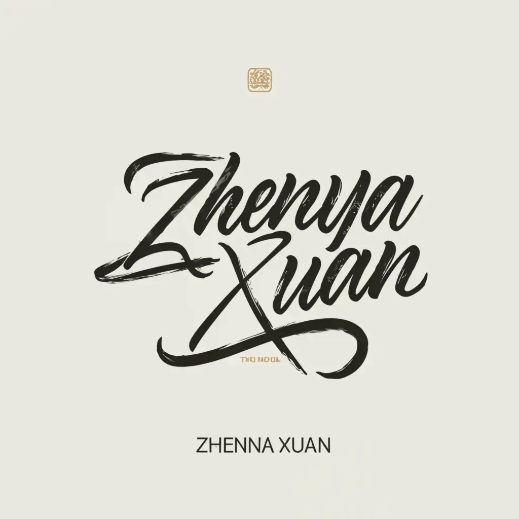 a logo design,with the text "Zhenya Xuan", main symbol:use long and elegant calligraphy font to show the delicate and artistic sense,Minimalistic,clear background