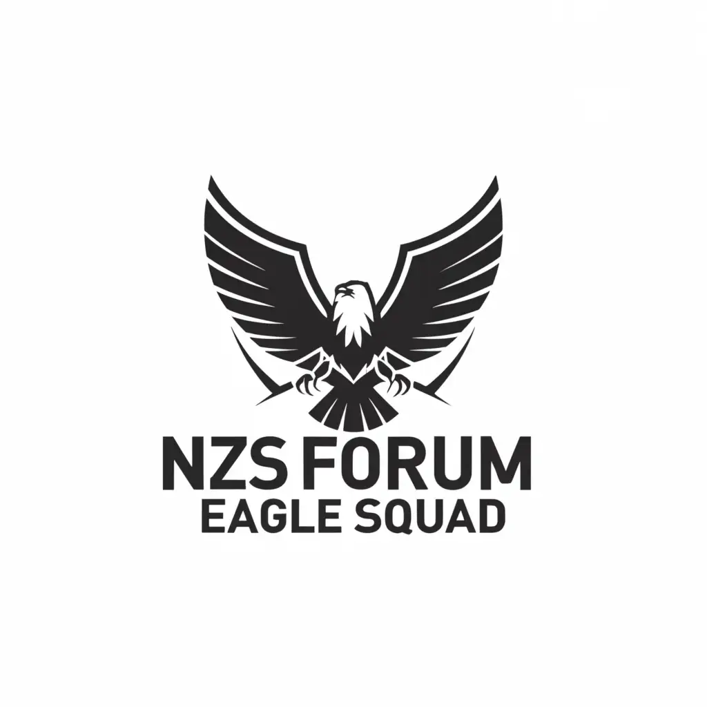 a logo design,with the text "NZS Forum Eagle Squad", main symbol:Eagle & forces,Minimalistic,be used in Nonprofit industry,clear background, use " One squad, many talents " as a slogan 