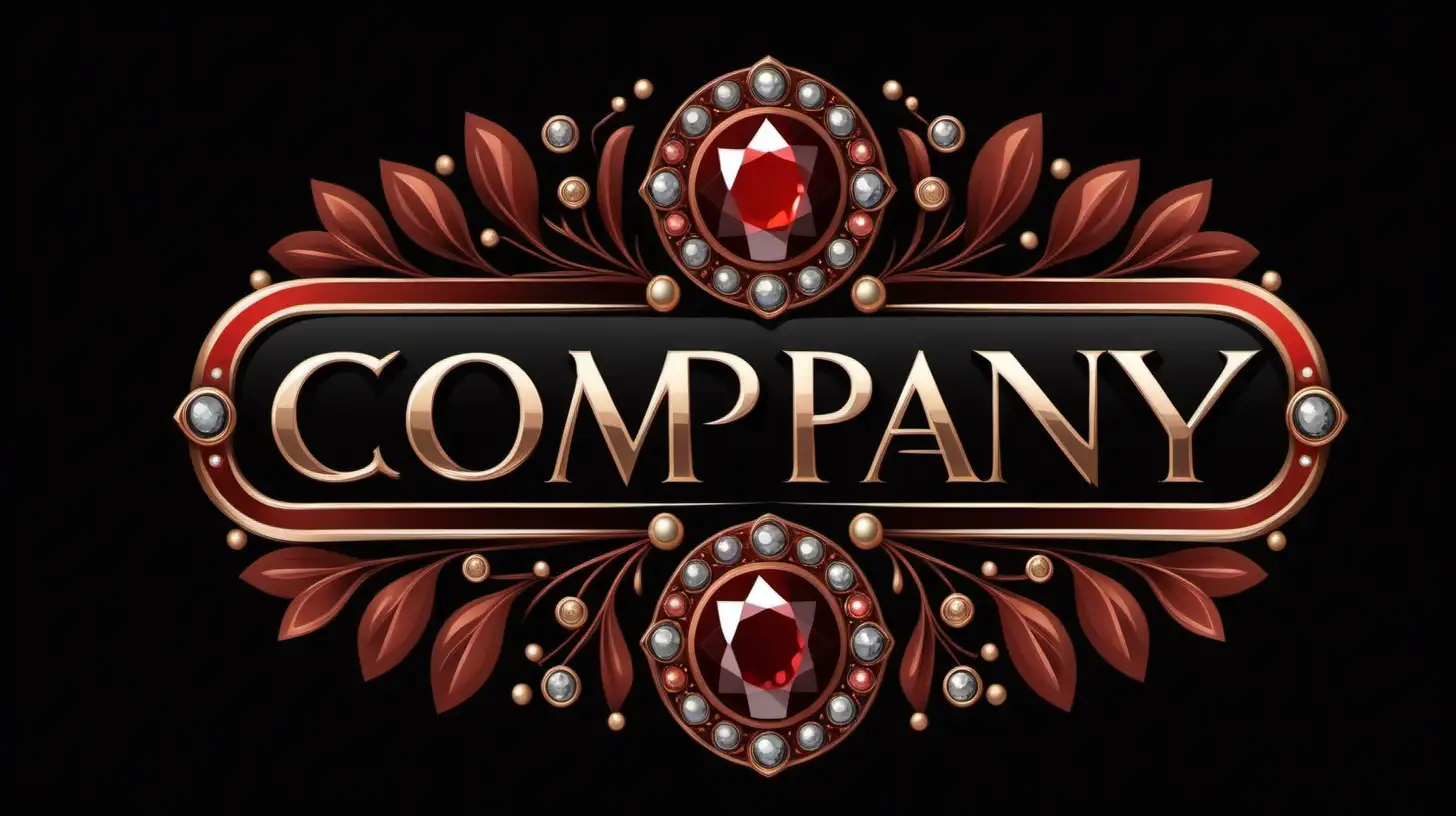 Vintage Russet Red and Bronze Company Logo with Jewels on Black Background