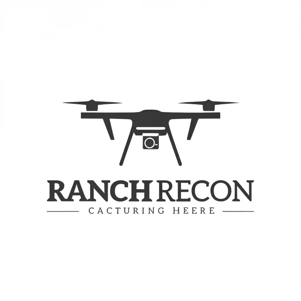 a logo design,with the text "Ranch Recon", main symbol:a quadcopter drone with a camera hovering over a farm animal,Moderate,be used in Technology industry,clear background