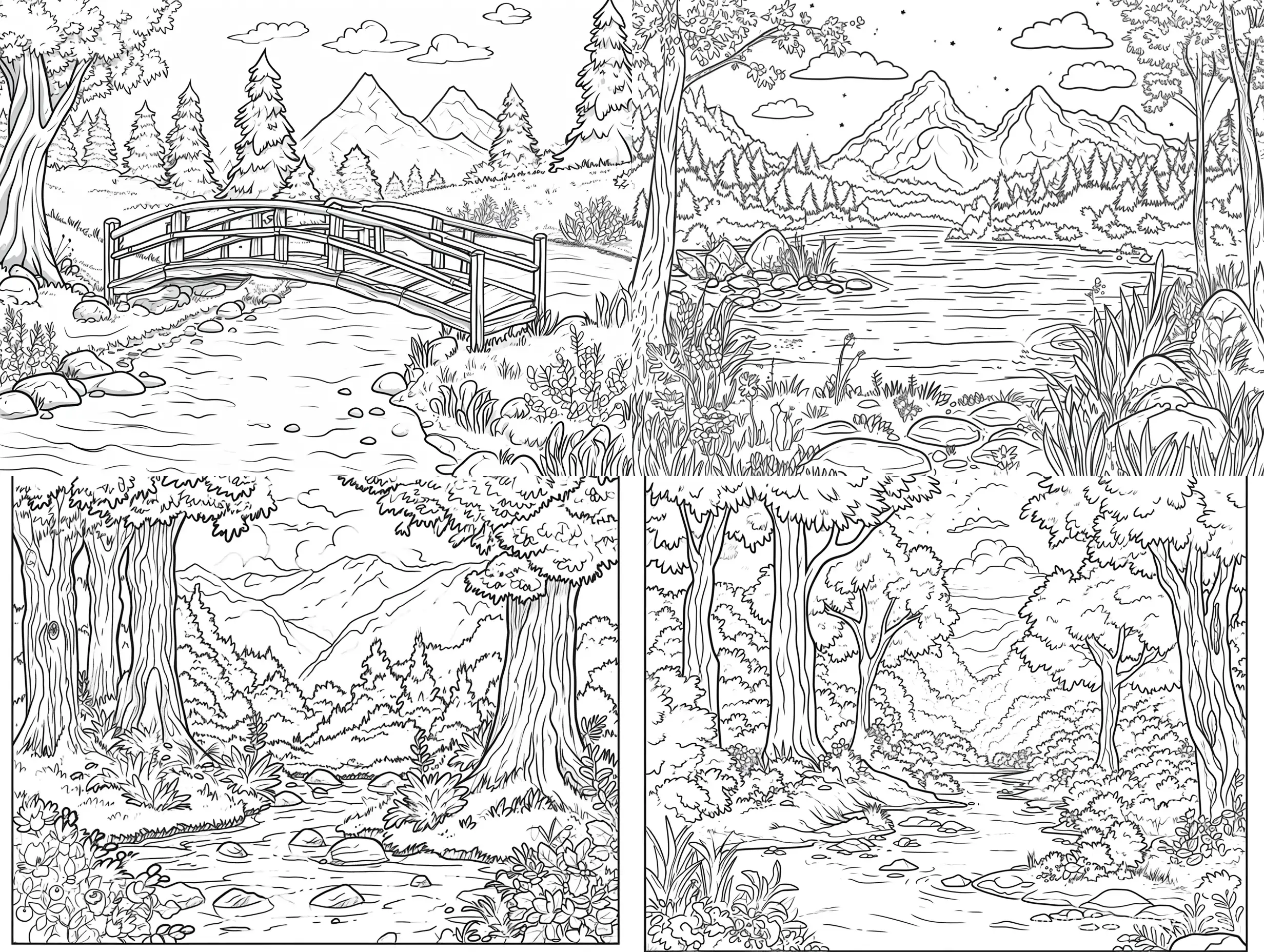 coloring page for kids, detailed, simply cartoon style, isolated, natural landscape