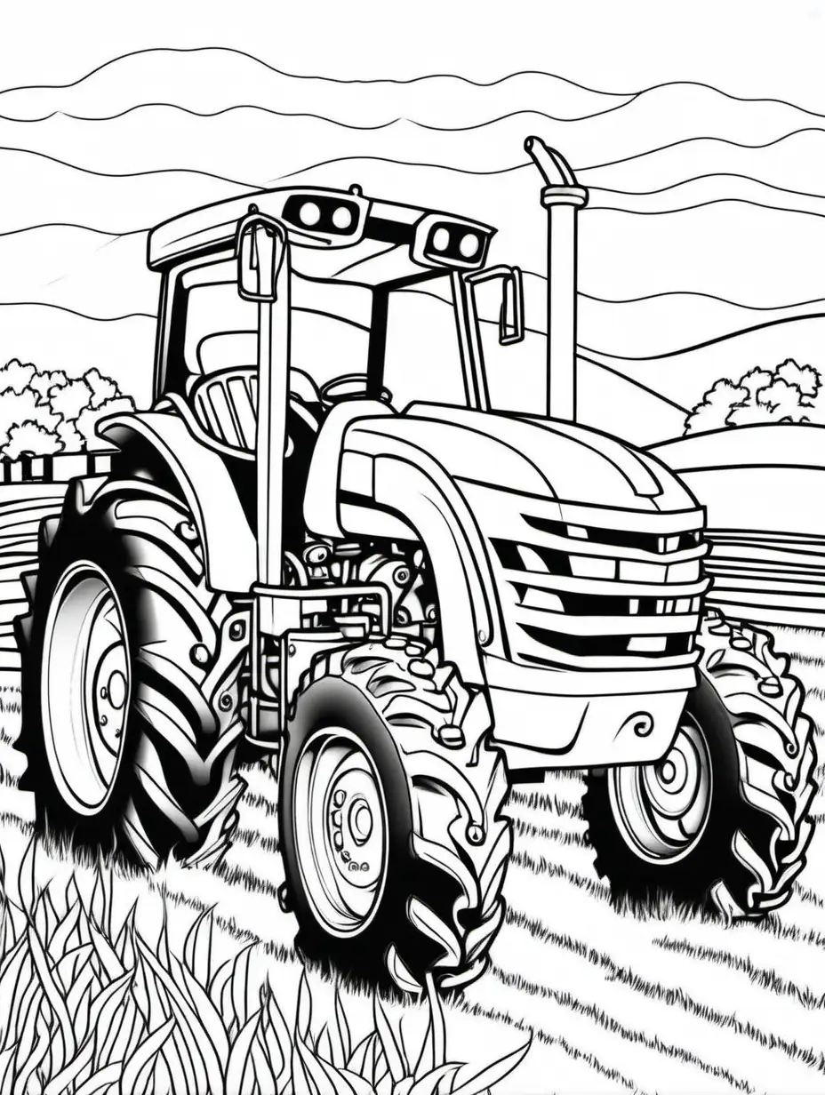 Detailed Tractor Coloring Page for Kids Fun and Educational Activity