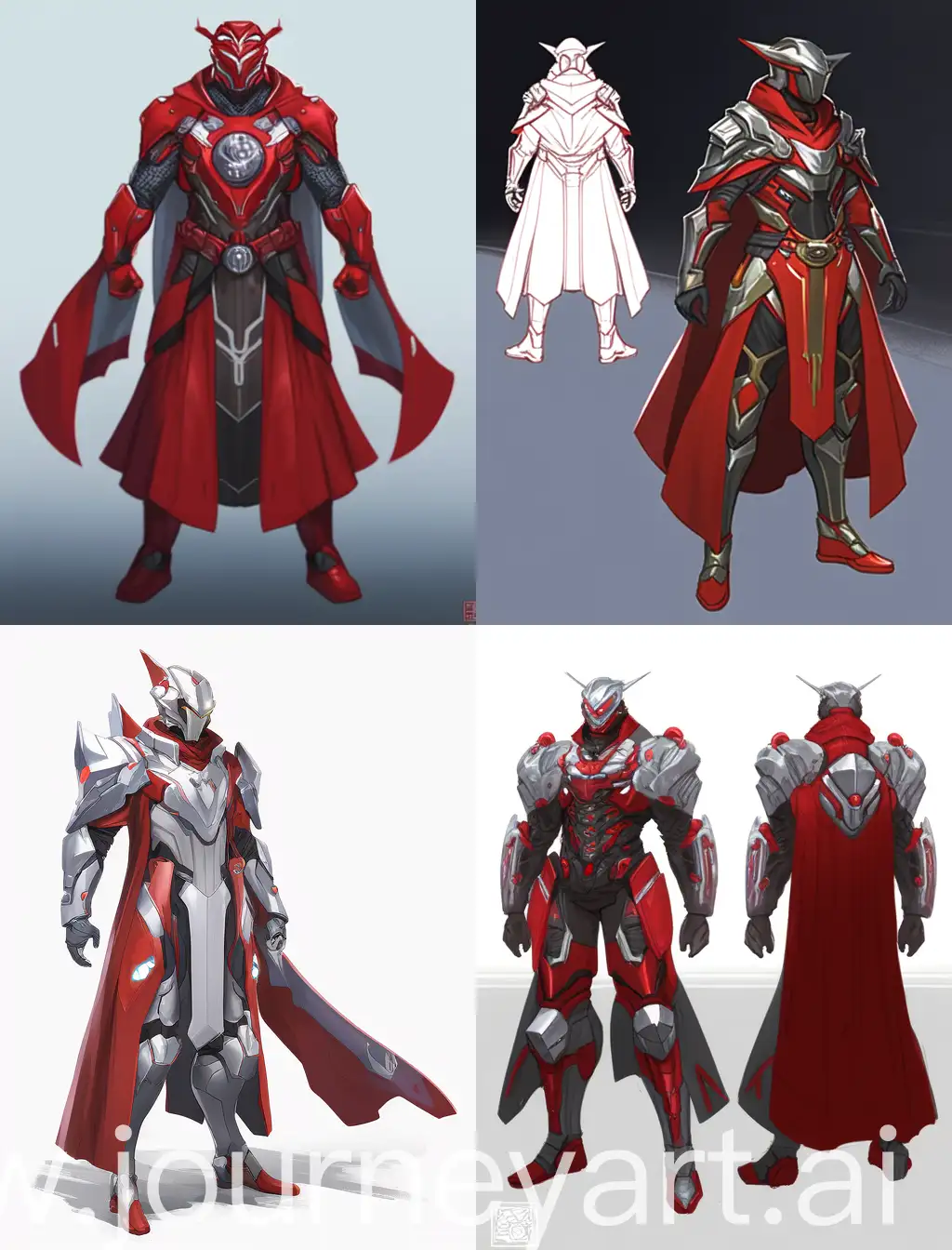 cartoon reference style,concept art,  armor, red guard, silver tactical suit, long robe