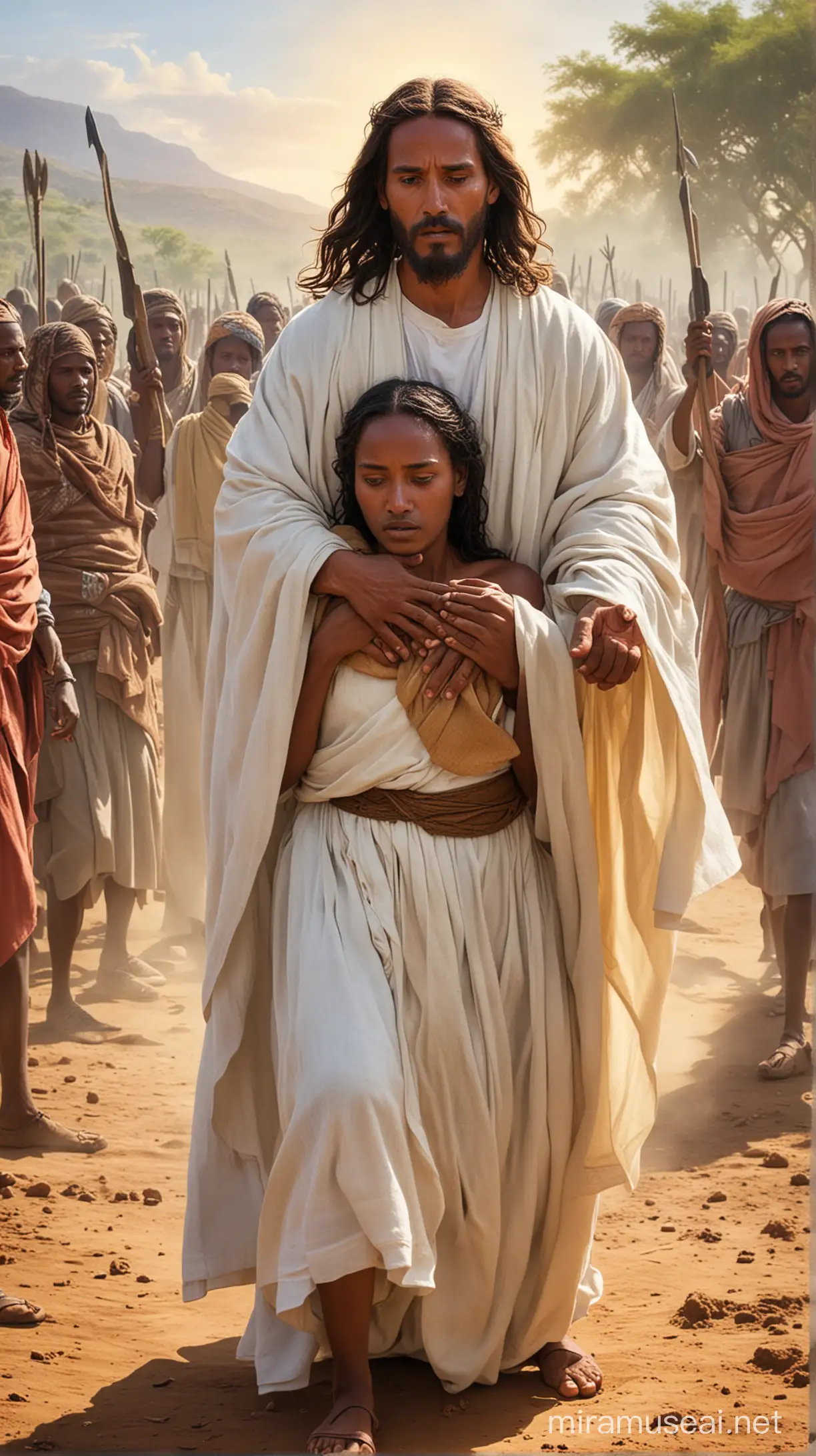 Jesus Christ protecting a woman of Ethiopia 
