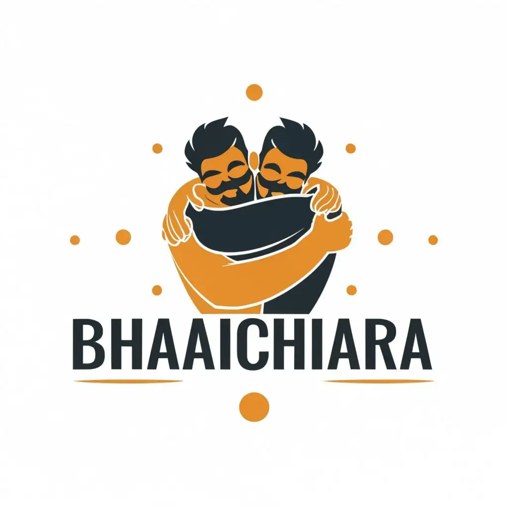 logo, Brotherhood in Light theme, Two men hugs, with the text "BHAICHARA", typography, be used in Retail industry