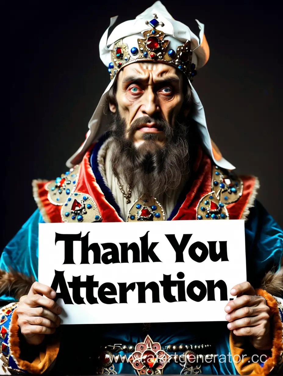 Иван Грозный держит табличку с текстом «Спасибо за внимание»