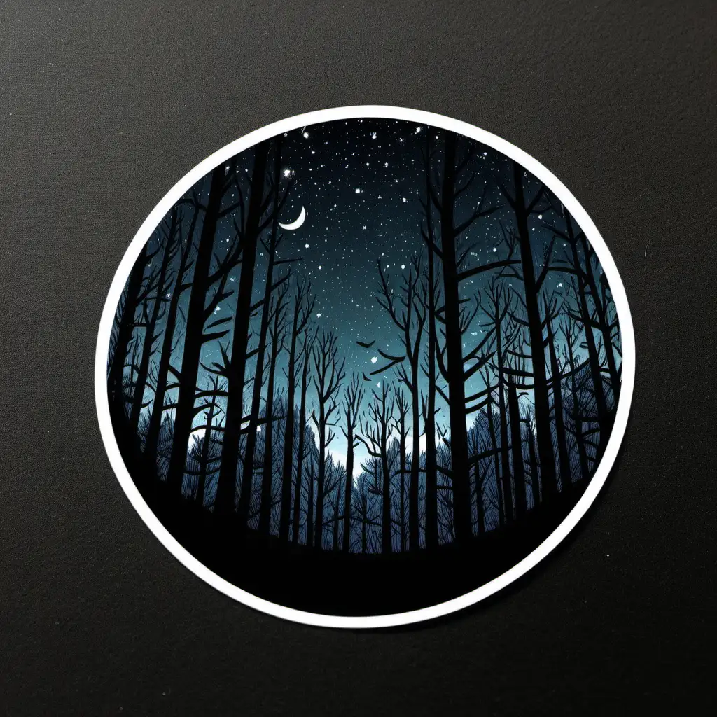 Woods, night time sky, Sticker