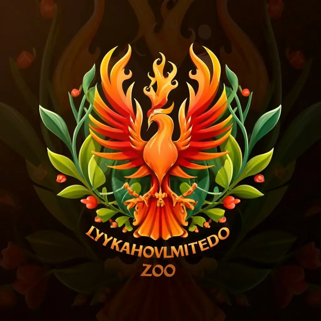 a logo design,with the text "LyakhovLimited
         ZOO", main symbol:firebird, fiery eagle, lianas, vine, plants, flowers, 6D, 5000 HD, bright, high clarity, sharp,Умеренный,be used in Другие industry,clear background