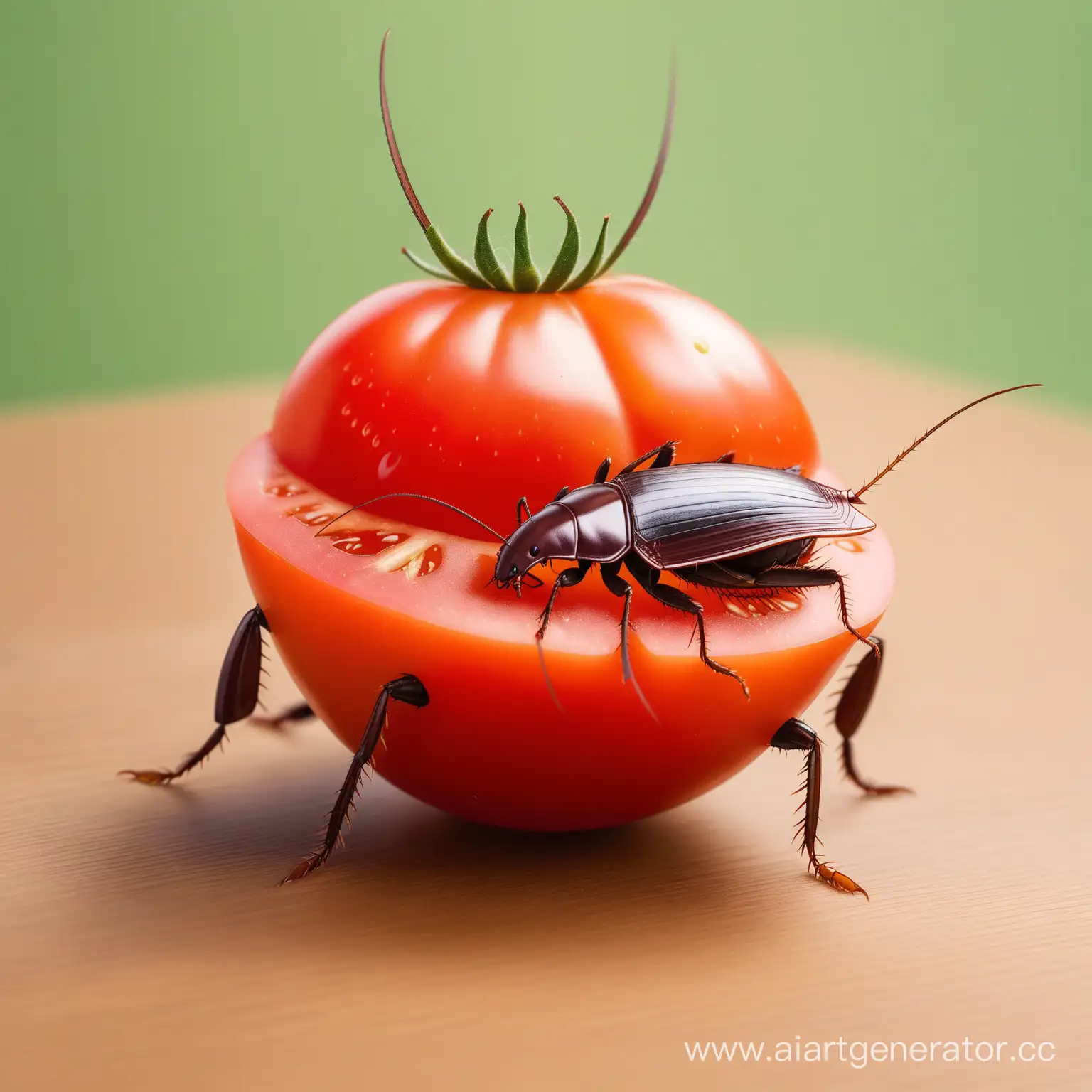 Armored-Cockroach-on-a-Tomato-Tiny-Warrior-Defends-its-Red-Kingdom