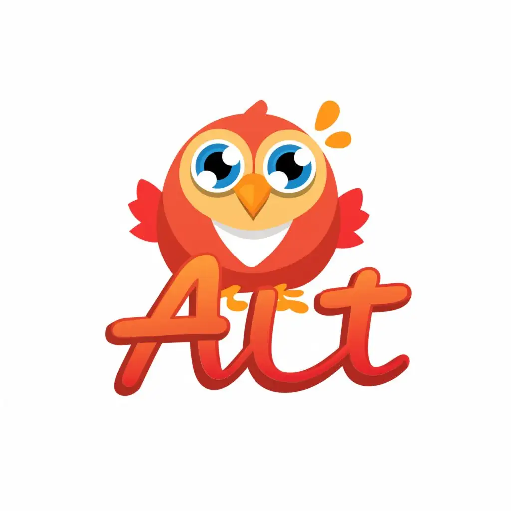 logo, happy large eyed, circle bird with feet and wings tucked behind, with the text "alt", typography, be used in Events industry