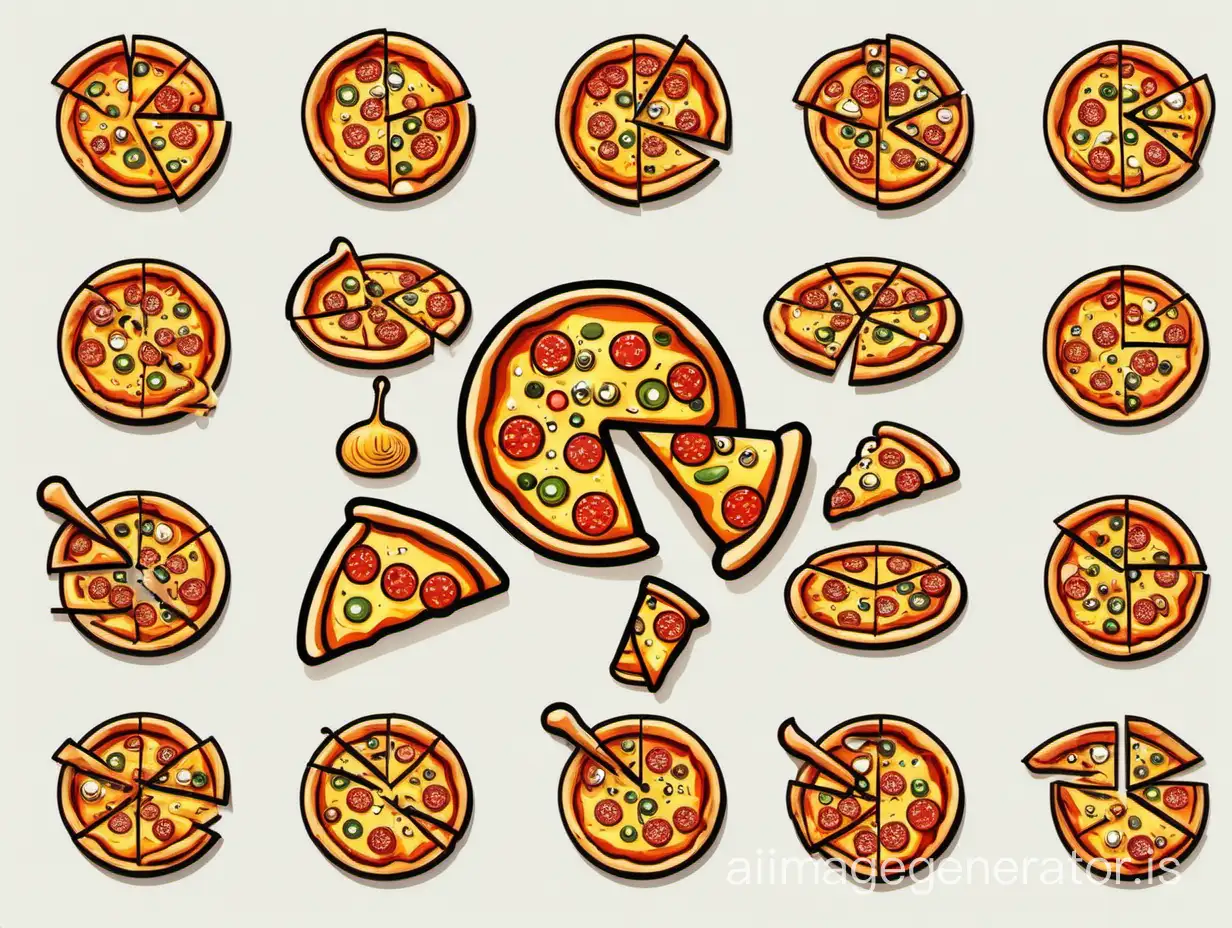 a set of vector icons with pizza on a white background