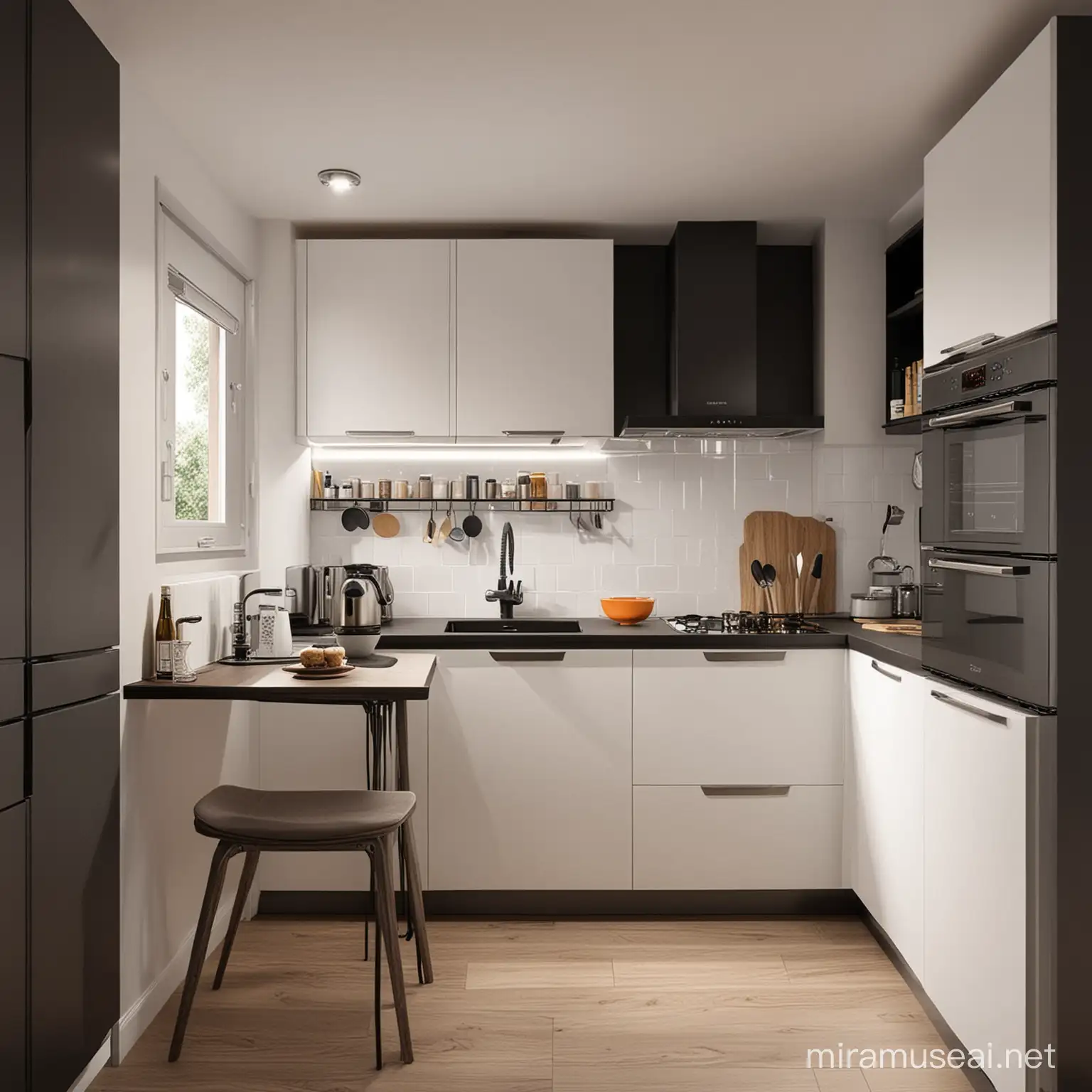 Minimalist and bright design for a small and dark kitchen of 8.04 square meters