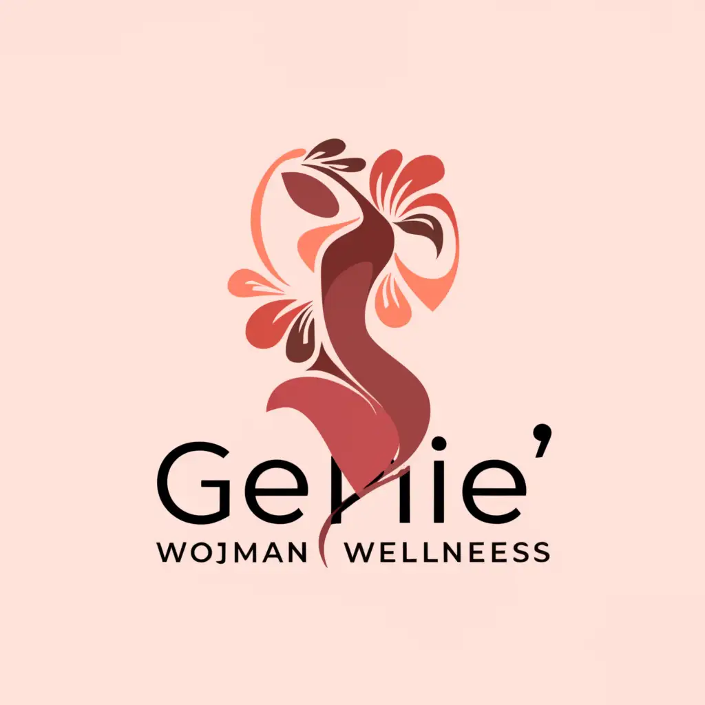 a logo design,with the text "Genie", main symbol:Woman Wellness, Blush Pink, Red, Floral Motifs, Menstruation, Periods,Moderate,clear background