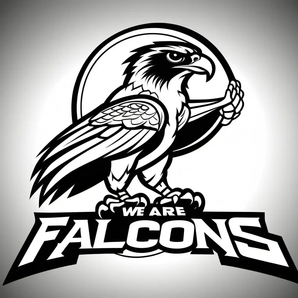 WE ARE FALCONS, FOOTBALL MASCOT, COLORING PAGE, THICK BLACK OUTLINE