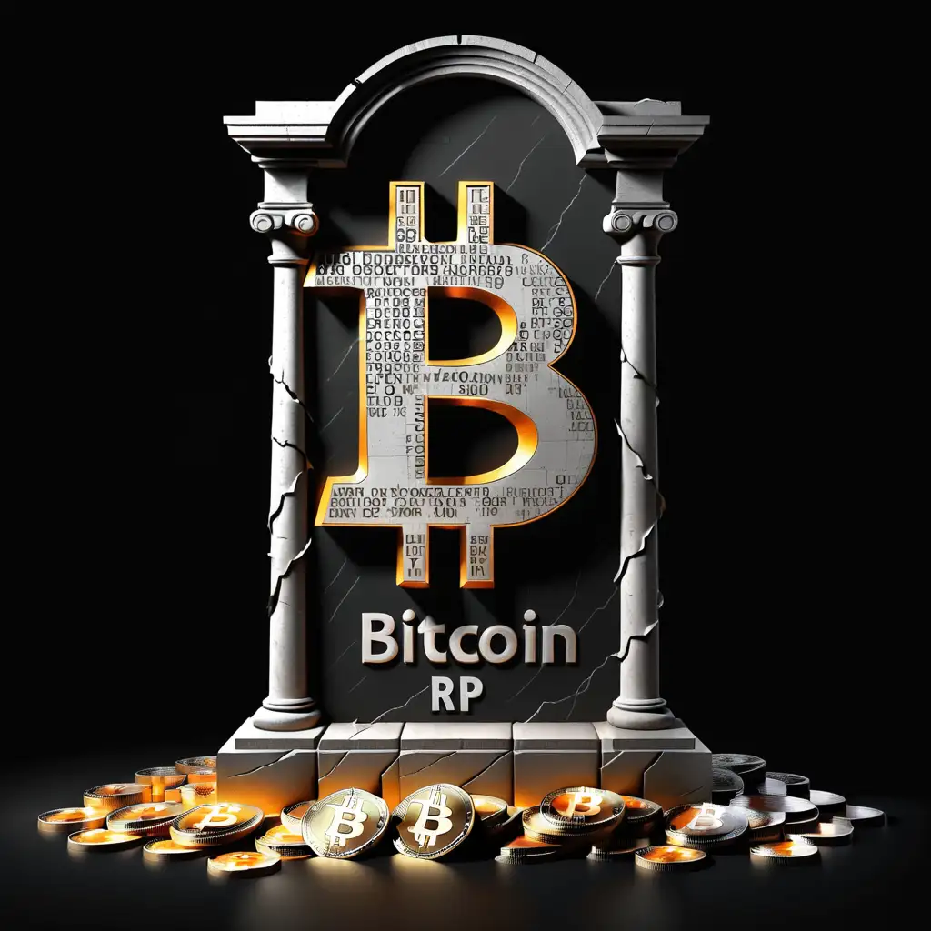 Bitcoin RIP Monument on Black Background