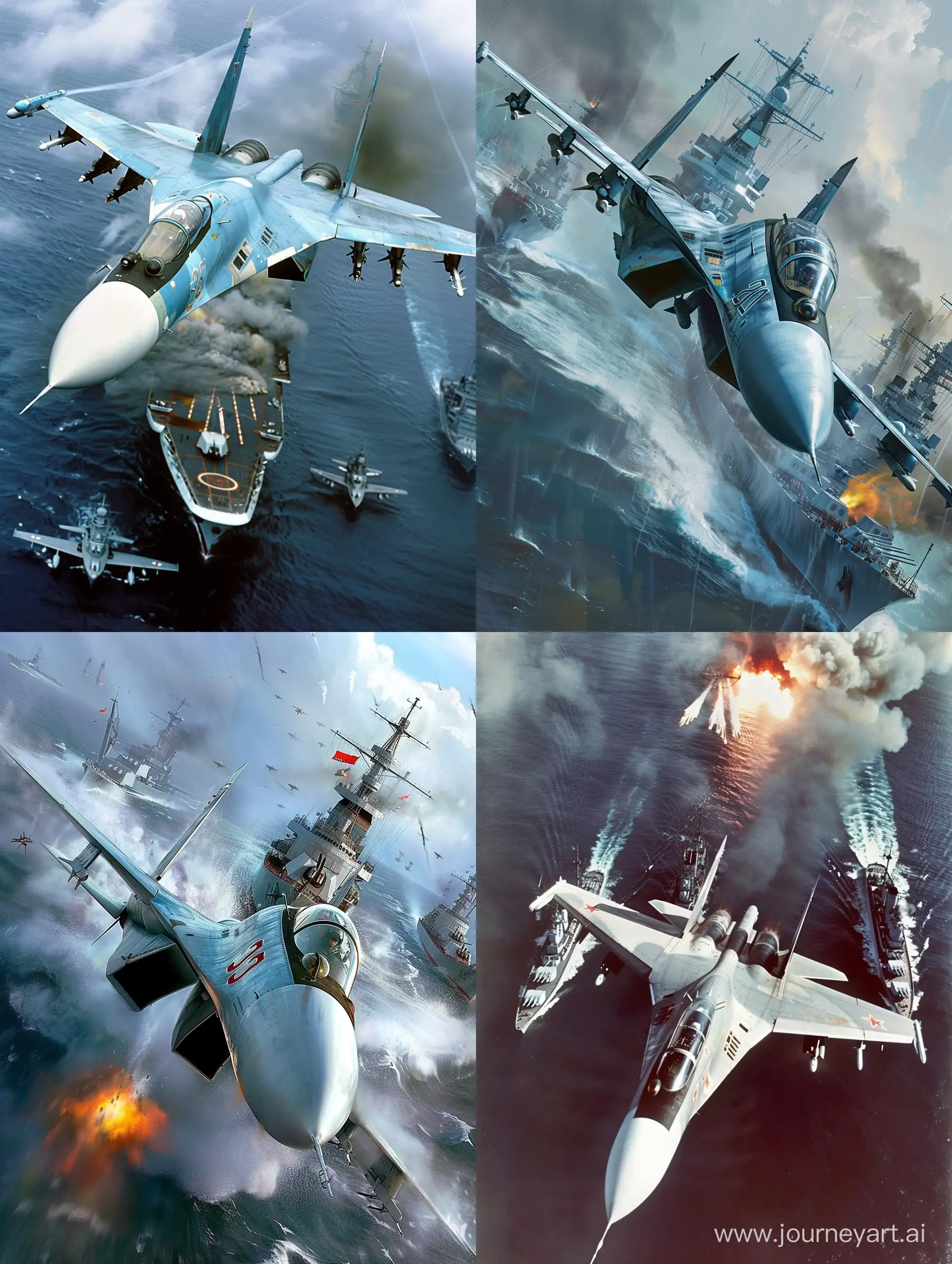 Su34-Fighter-Jet-Attacking-World-War-II-Warships