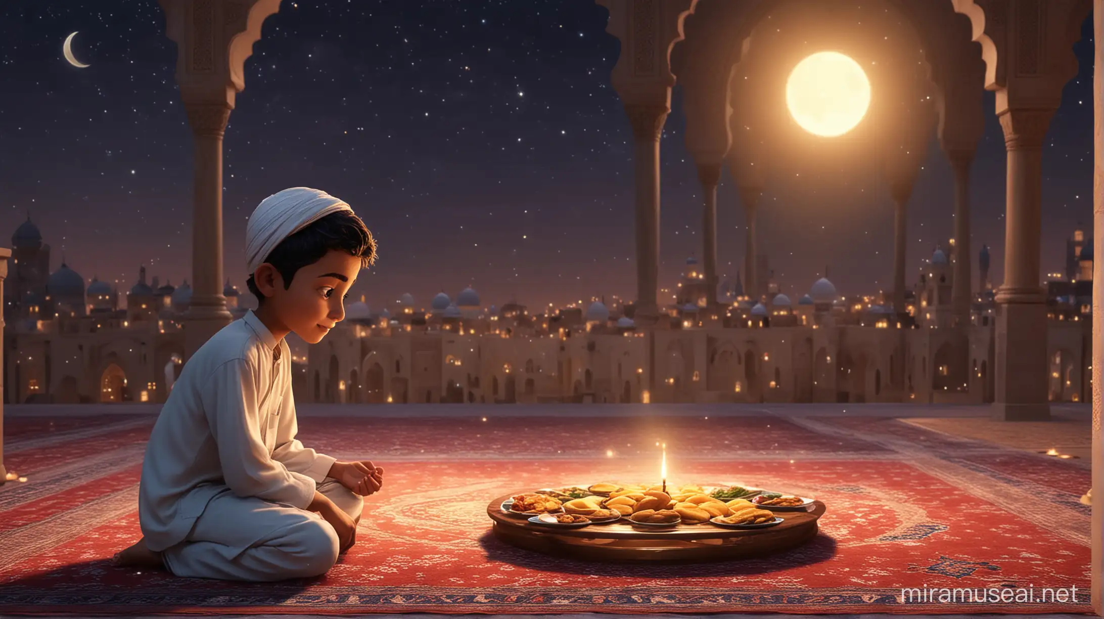 Best picture animation showing a muslim boy controlling the desires in Ramadan 
