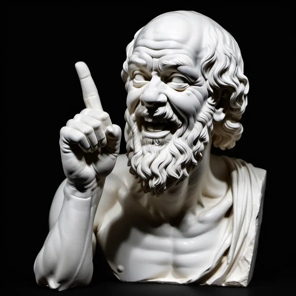 Laughing Socrates Plaster Cast on Elegant Black Background