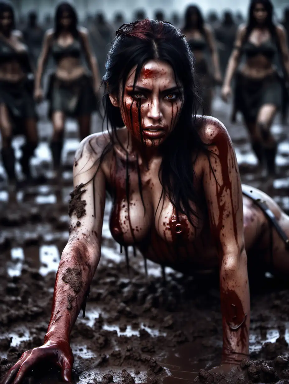 Intense Battle Scene Fallen Warrior Women in Cinematic Lighting