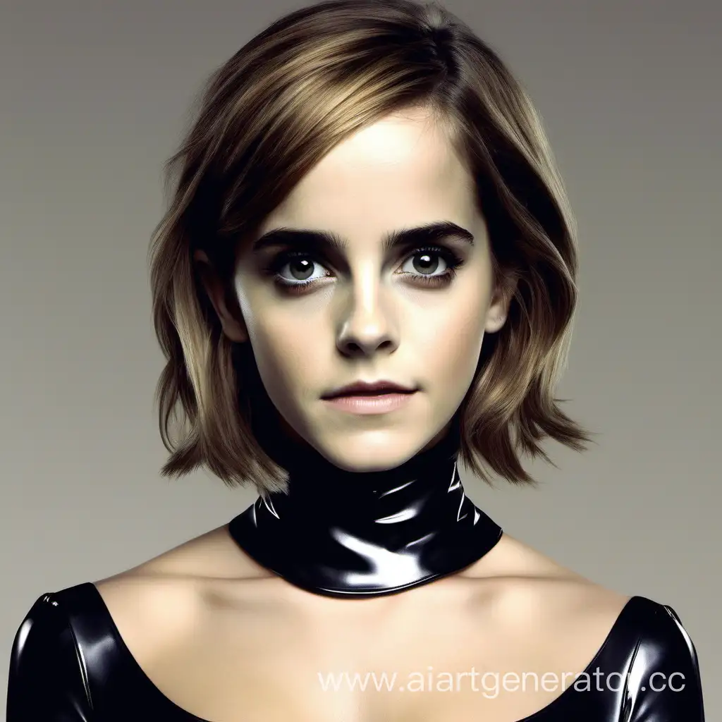 Emma Watson in in latex, big eyes. whith background