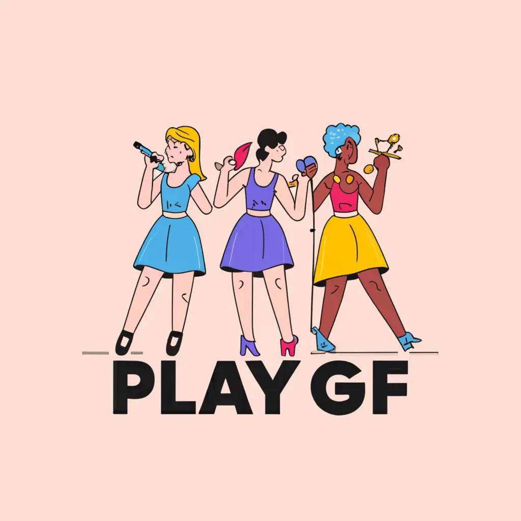 a logo design,with the text "playgf", main symbol:short skirt sexy girls,Moderate,clear background
