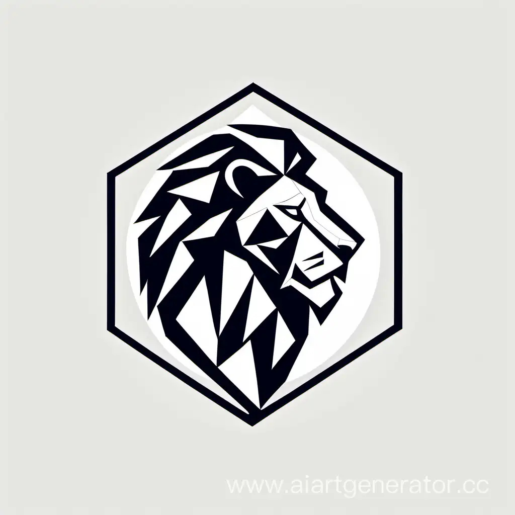 Логотип со львом в профиль из геометрических фигур в стиле минимализм на белом фоне