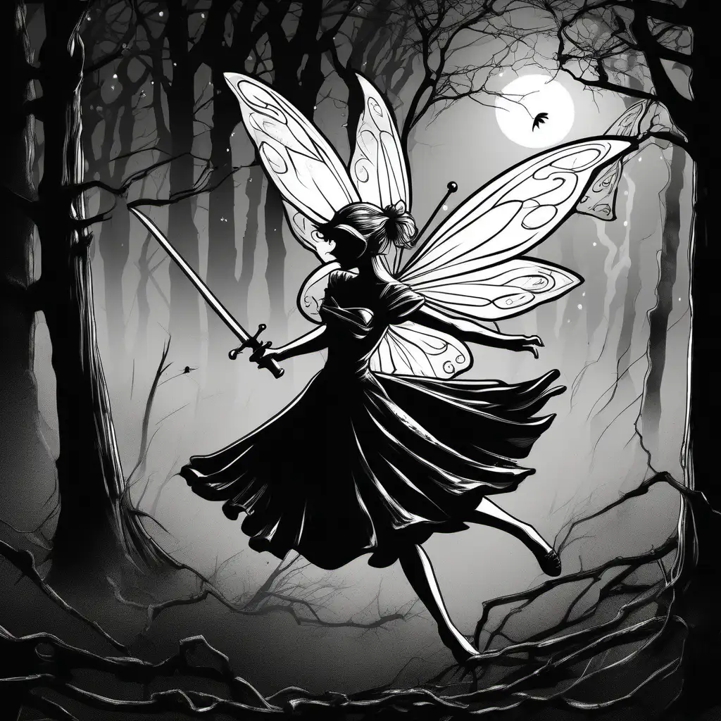 Fairy in a duel in a noir style