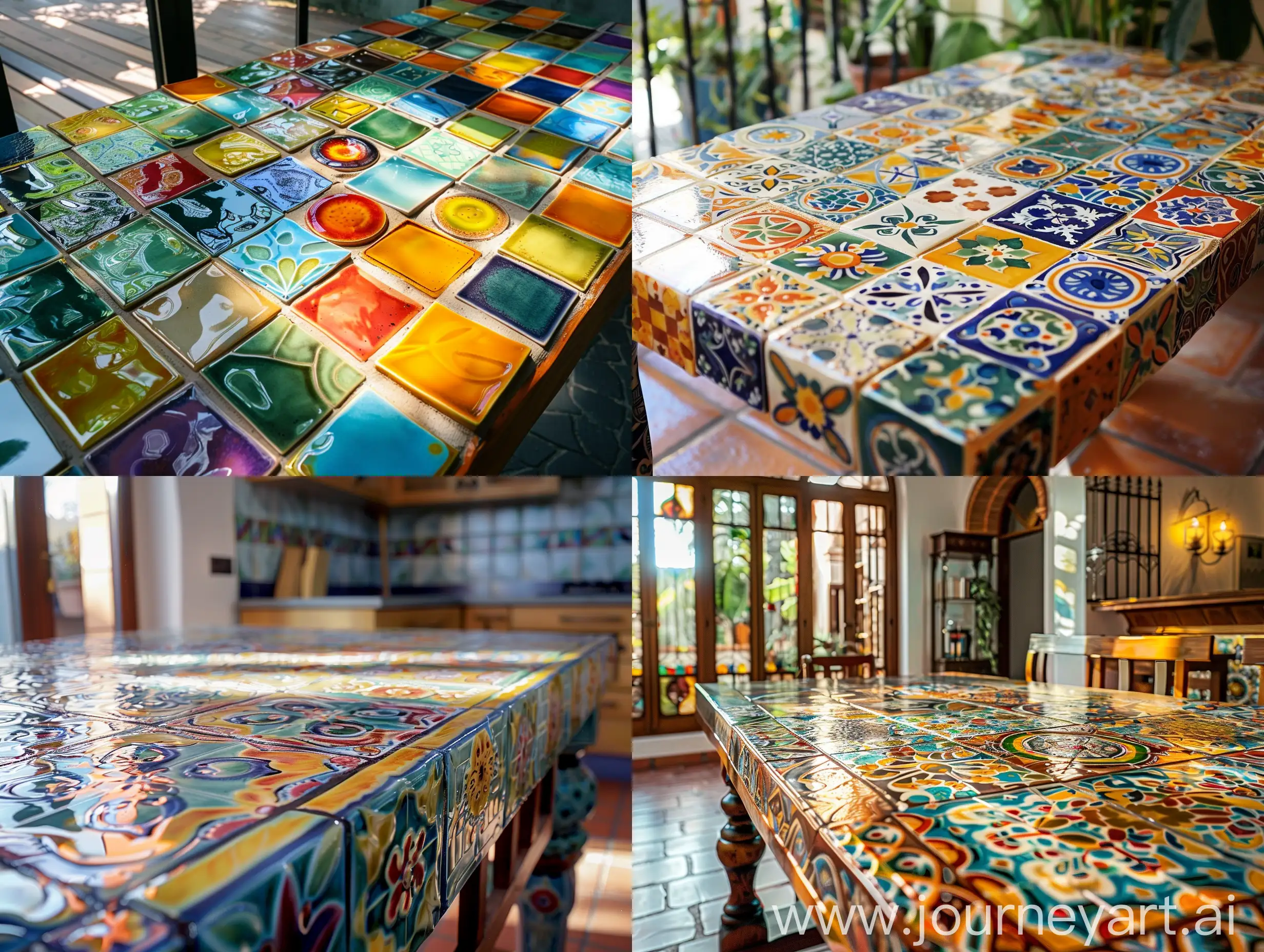 Colorful-Ceramic-Tile-Table-in-Art-Nouveau-Style-with-Natural-Lighting