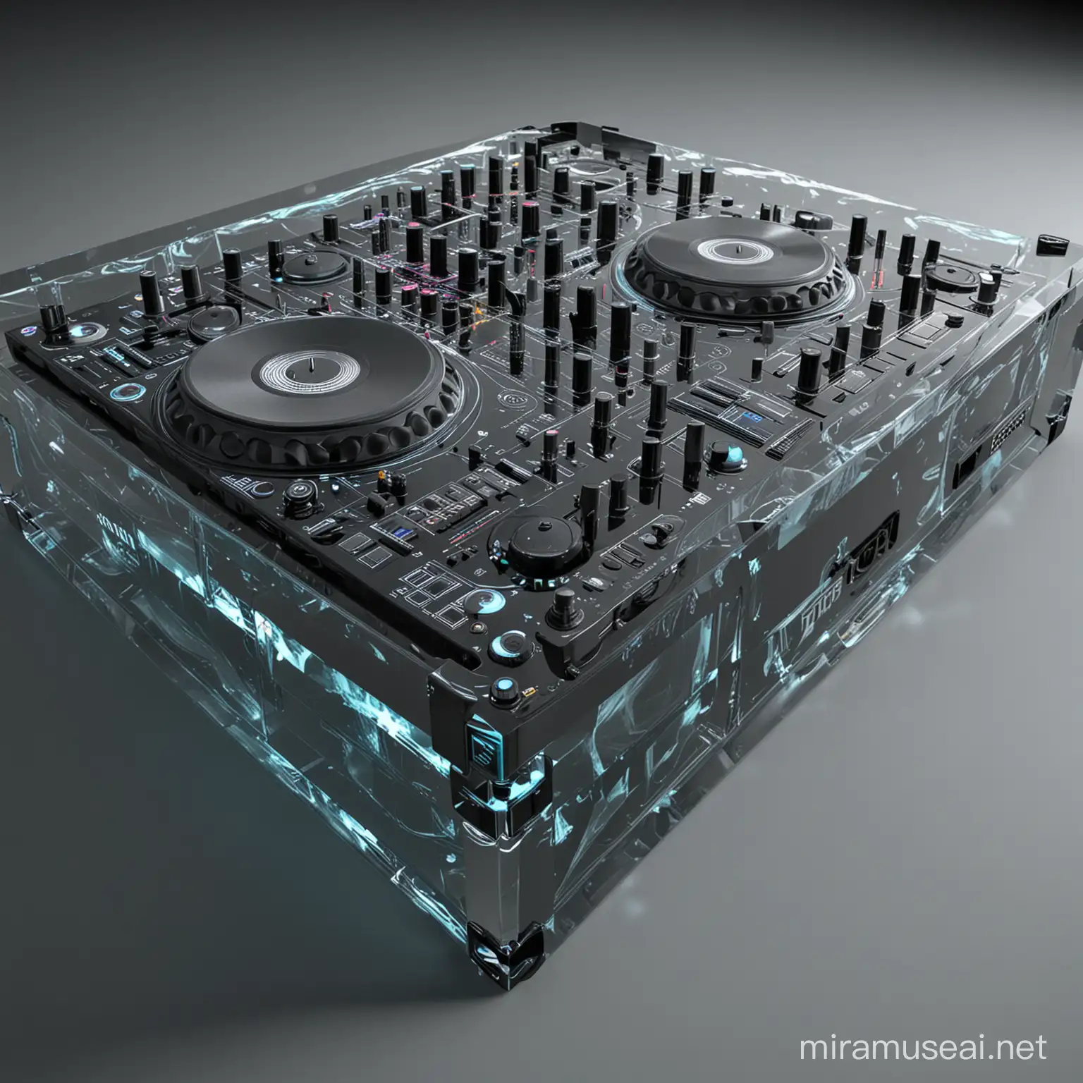 dj equipment made of glass --chaos 20 --ar 5:6 --style raw --stylize 200