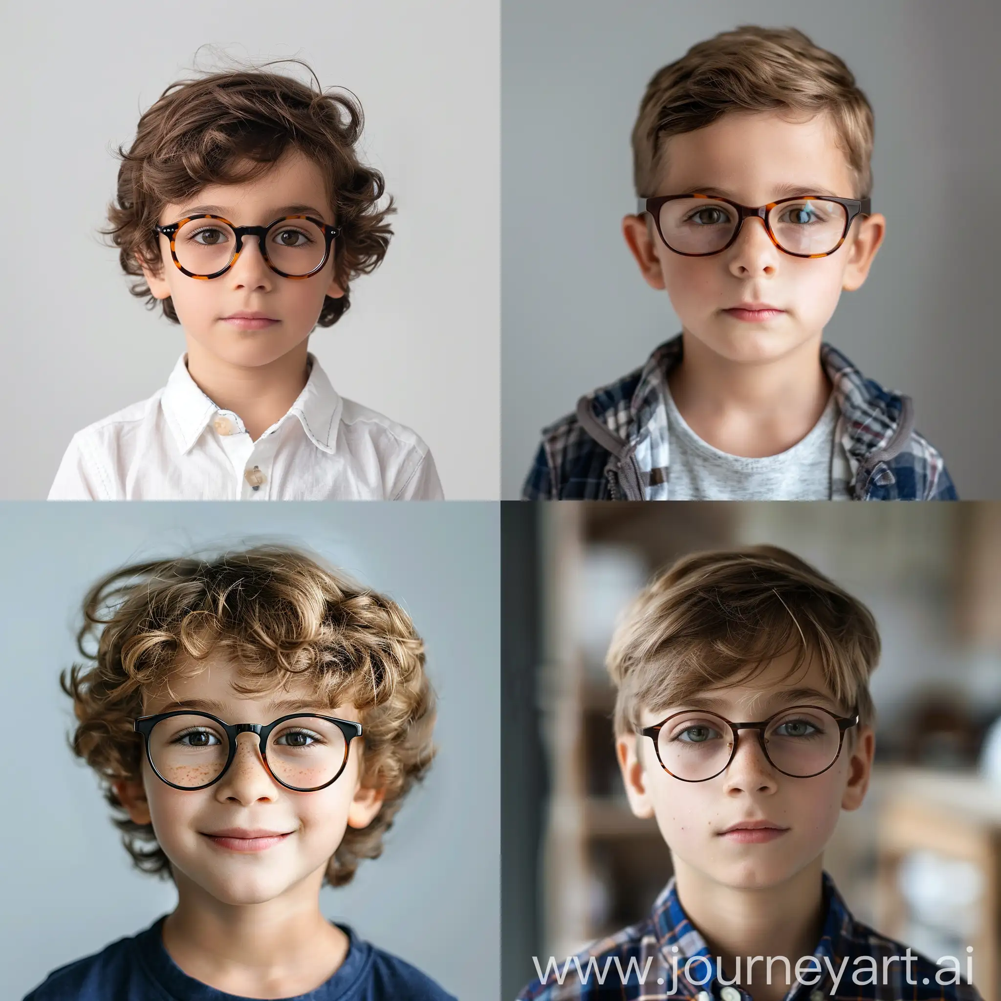 A young boy have moscot eyewear