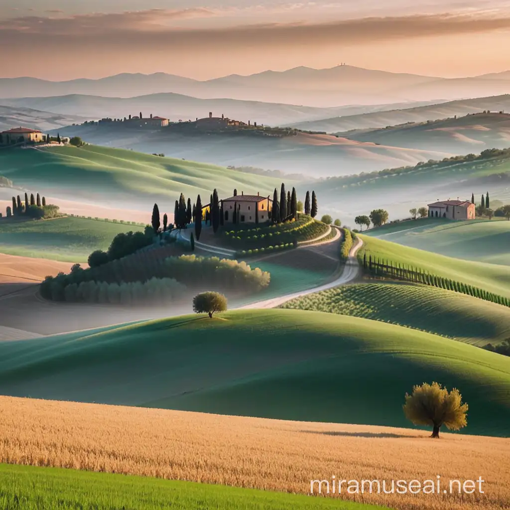 Val dOrcia Tuscany Landscape with Rolling Hills and Cypress Trees