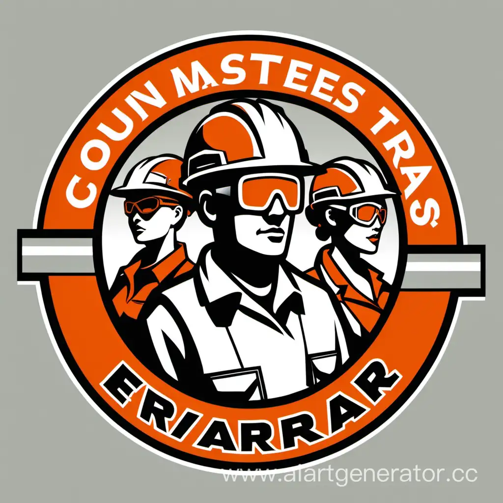 логотип совета мастеров компании "ЕВРАЗ" с изображением рабочих мужчин и женщины в касках и очках
