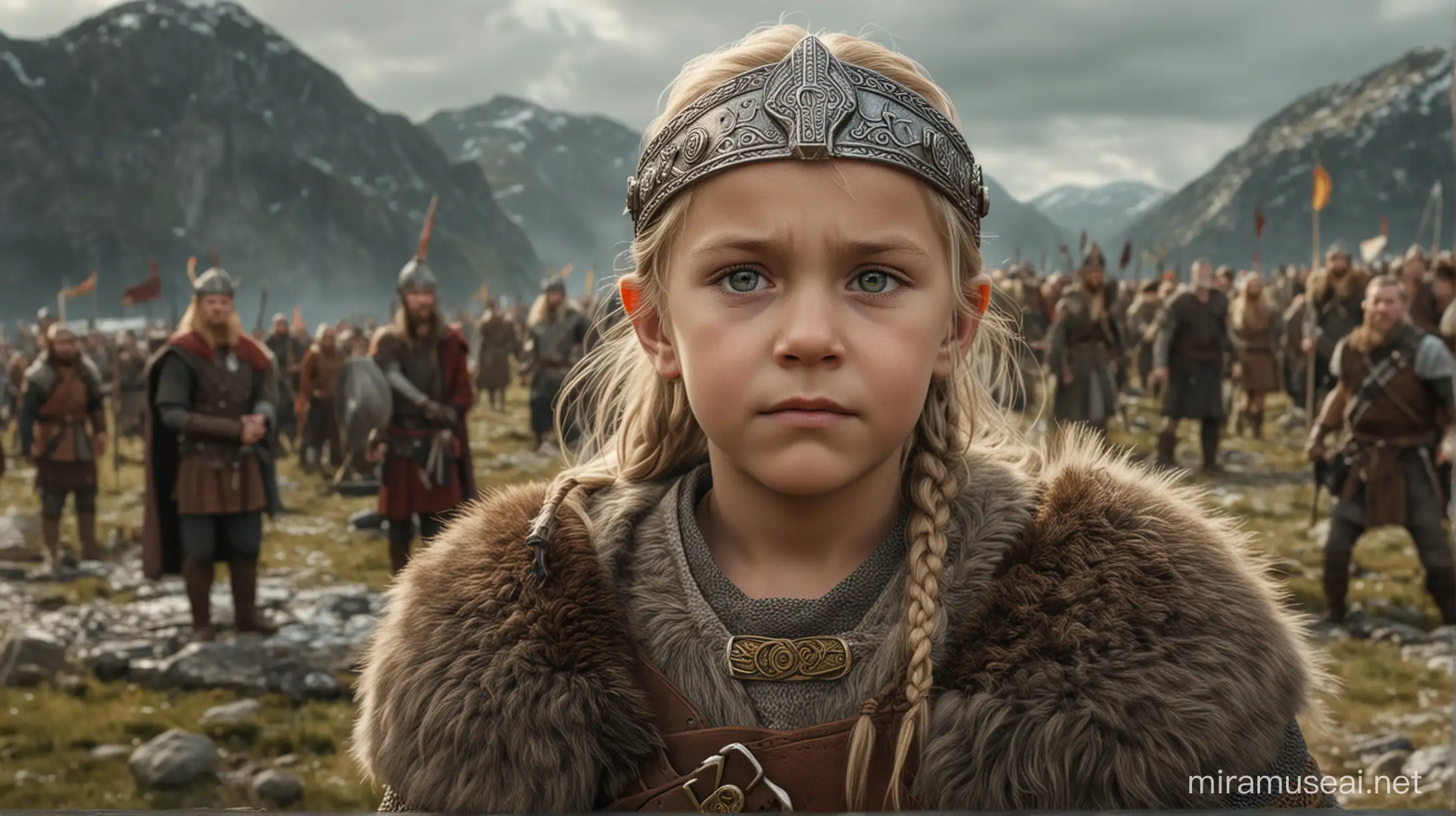 when a child Viking sees through the ages that he becomes king of the Vikings  photorealistic, vibrant, --ar 16:9 --seed 254 --v 5.0