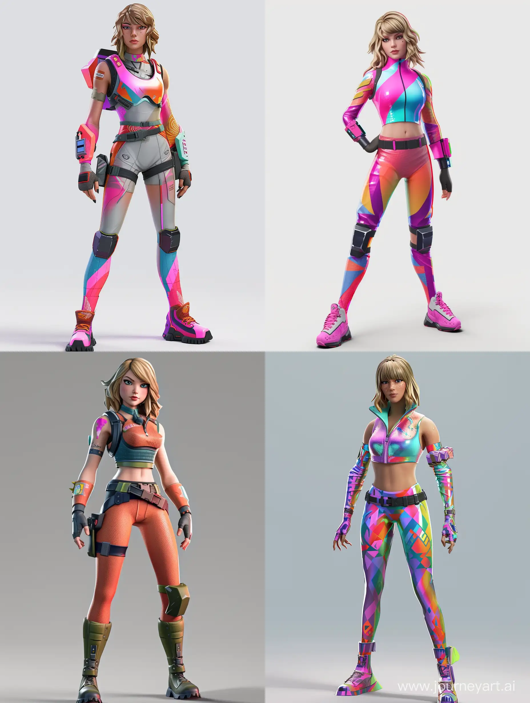 Taylor swift as a fortnite character, full body, 3d render, colorful