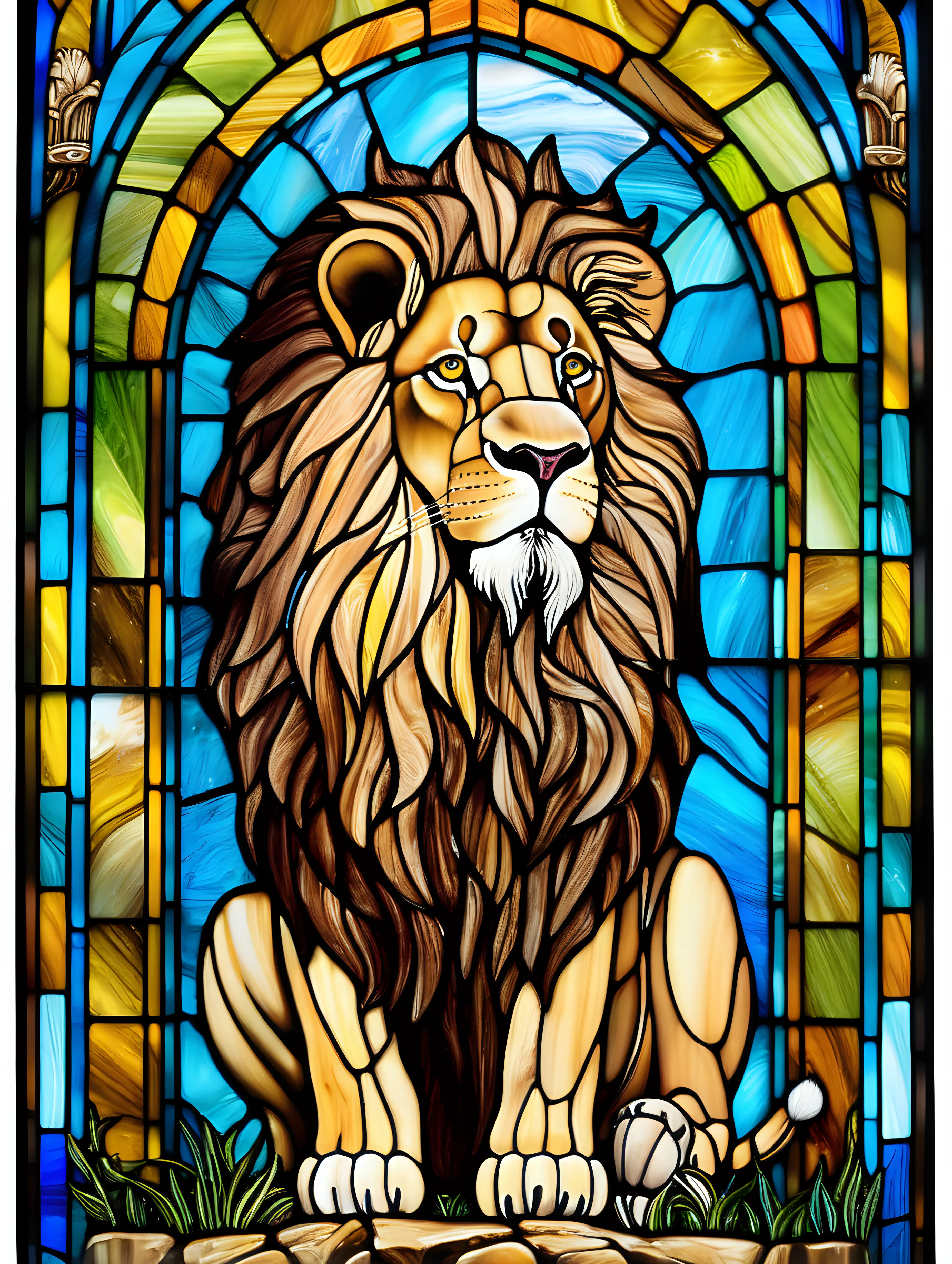 Majestic Lion of Judah Stained Glass Art Vibrant A4 Format Masterpiece