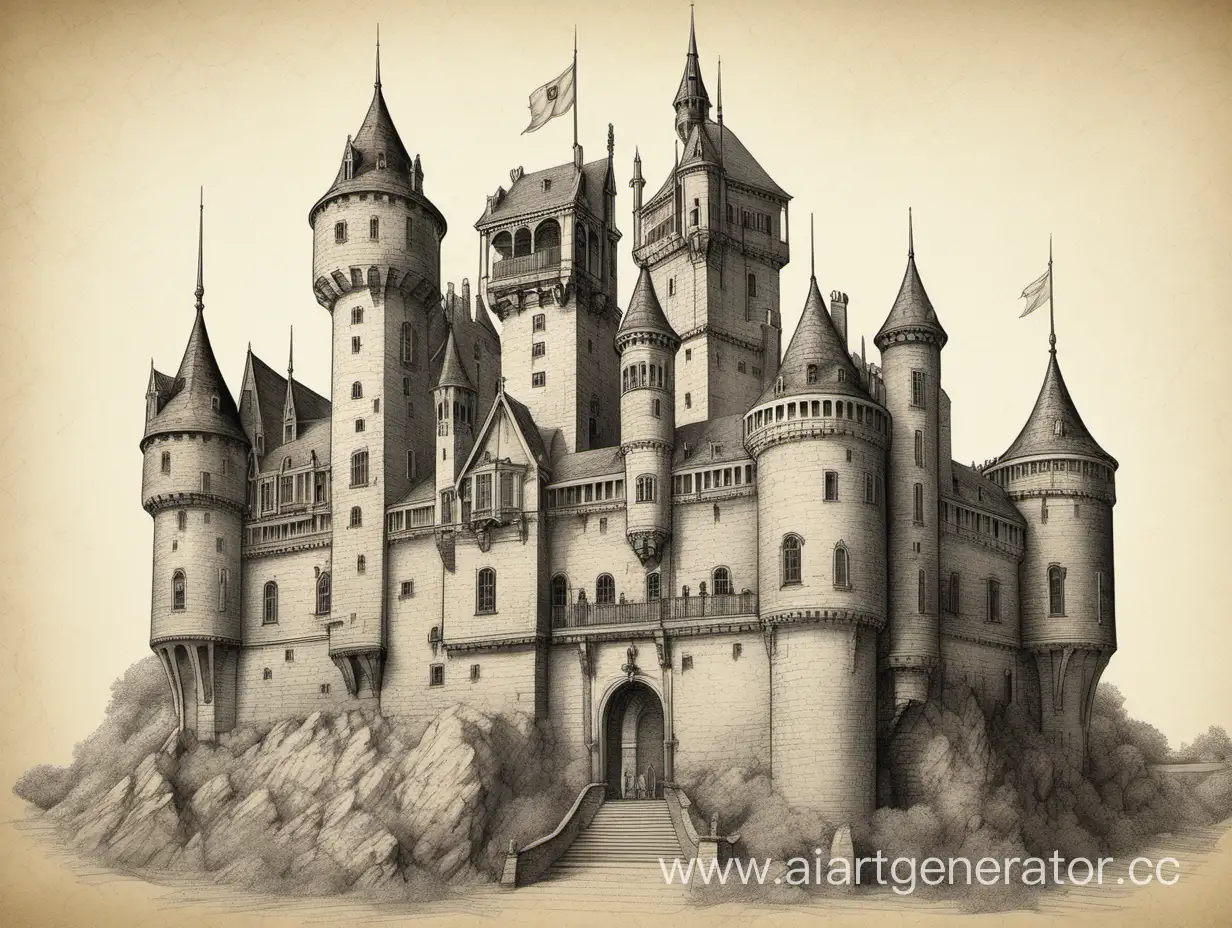 Detailed-Drawing-of-a-Majestic-Castle