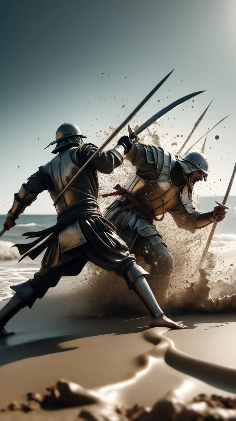Intense 1550s Beach Battle Cinematic Minimalist Photography with HighQuality Details