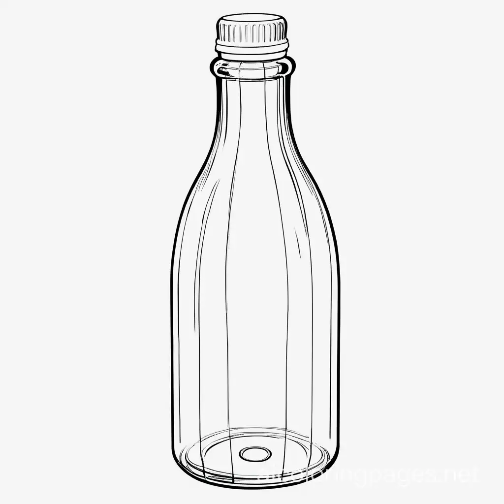 glass bottle without lid with no water, Coloring Page, black and white, line art, white background, Simplicity, Ample White Space. The background of the coloring page is plain white to make it easy for young children to color within the lines. The outlines of all the subjects are easy to distinguish, making it simple for kids to color without too much difficulty
