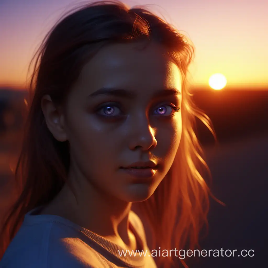 girl, sunset, maximum realism, global illumination, chromatic aberrations, cinematic lut, The glow of the eyes, A real human