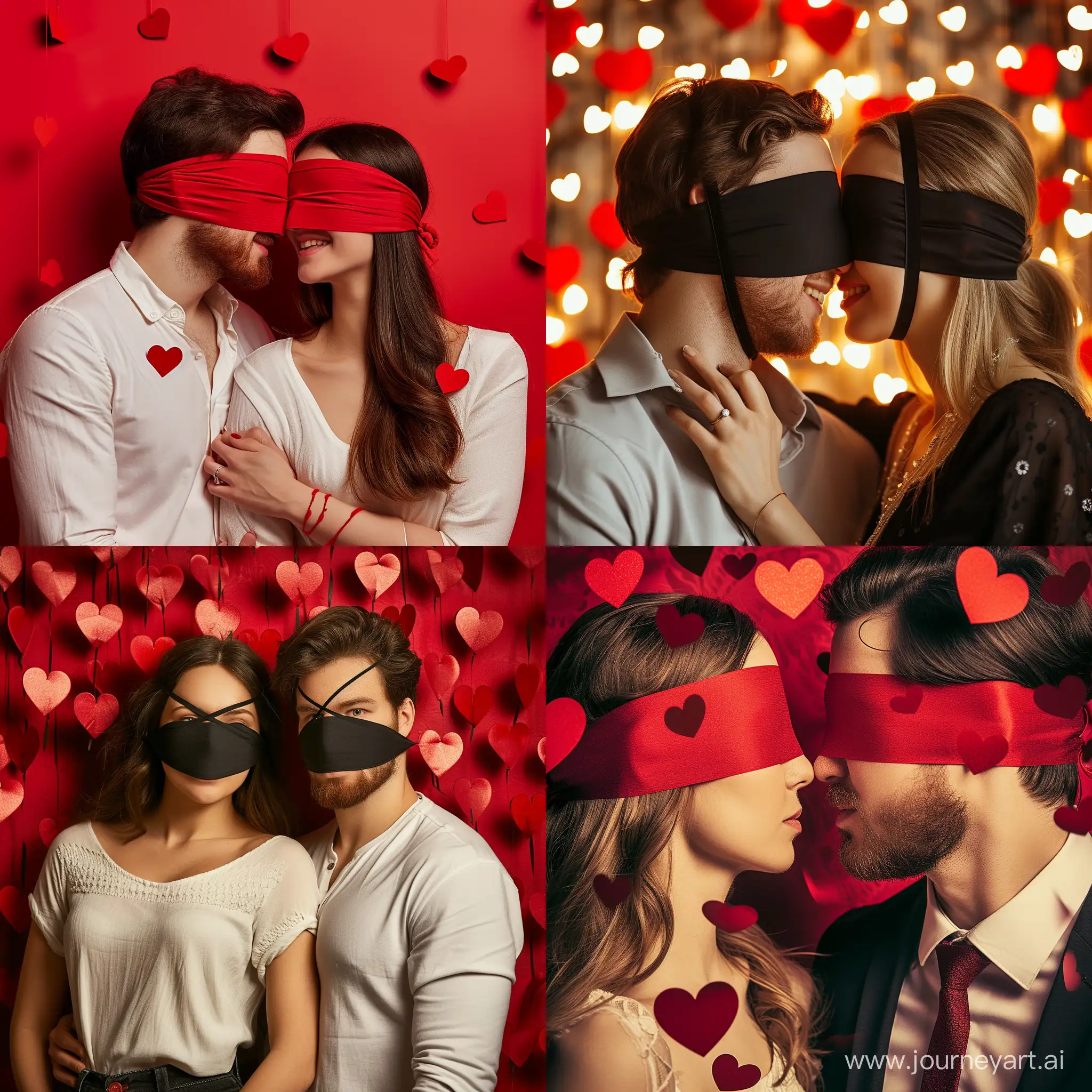 пара с завязанными глазами в стиле дня святого Валентина