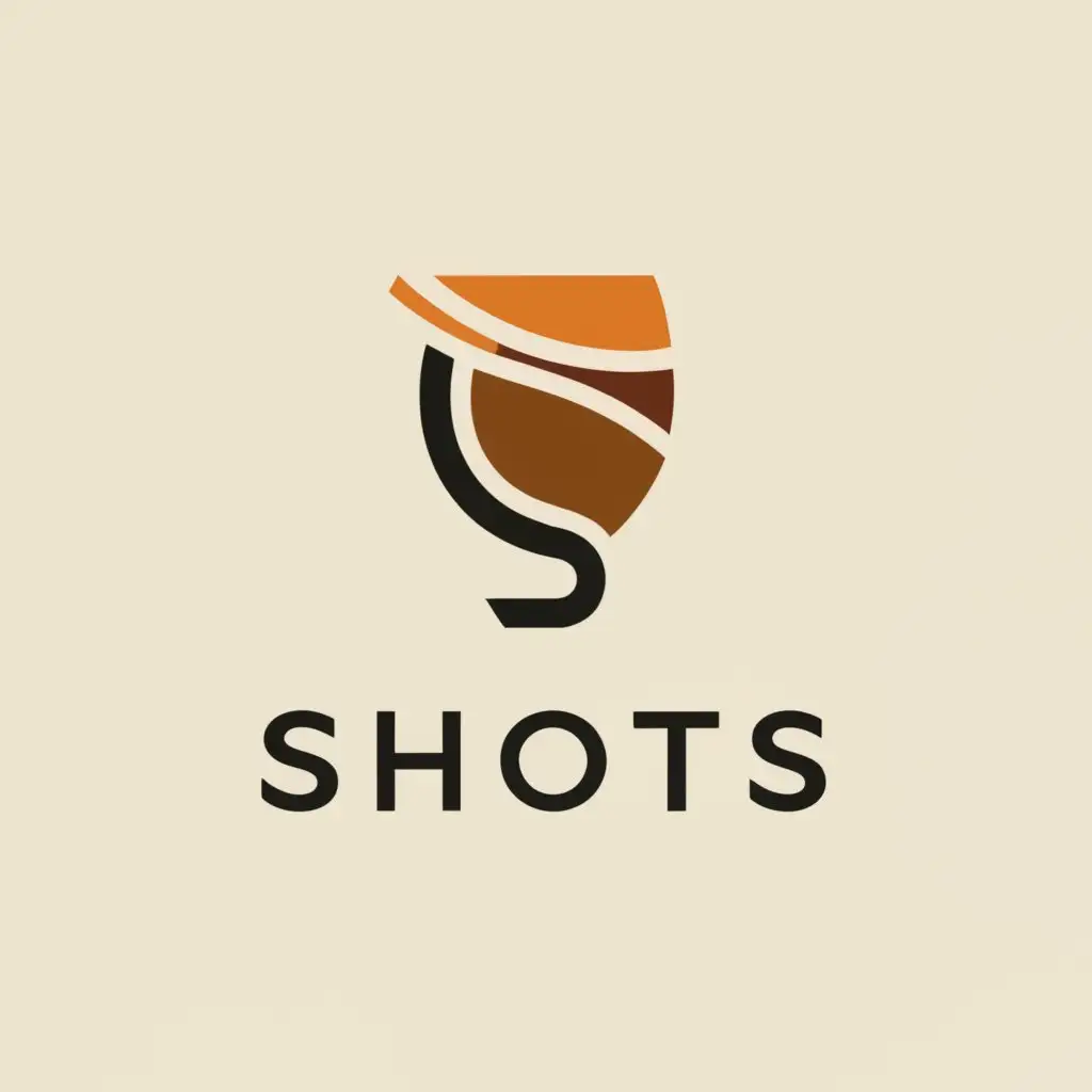 a logo design,with the text "Shots", main symbol:letter S forming a wine glass shape, color: cream, dark orange, black, with modren and classic font,Moderate,clear background